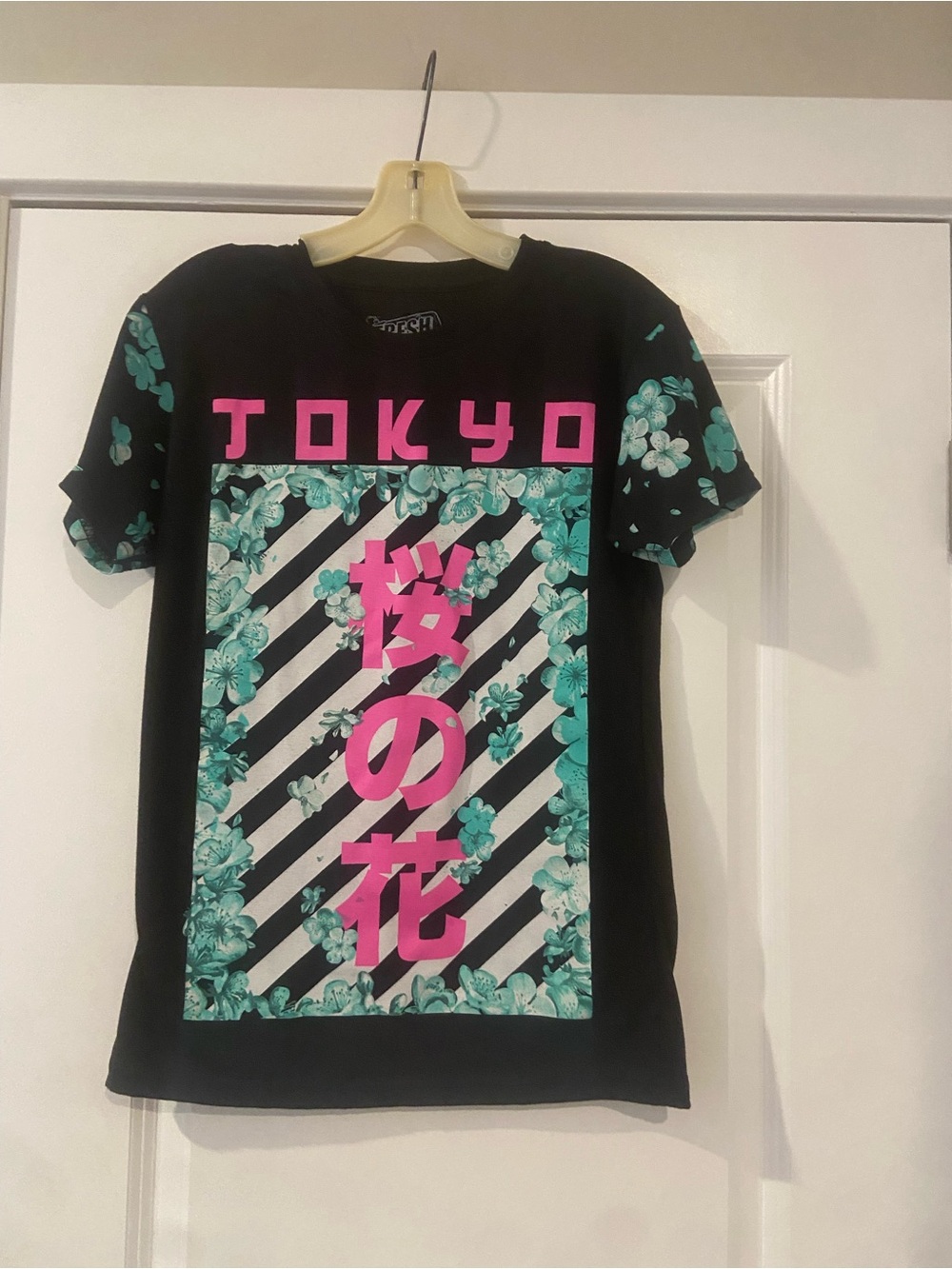 Tokyo Fresh Laundry Graphic Tee - Black with Pink & Teal